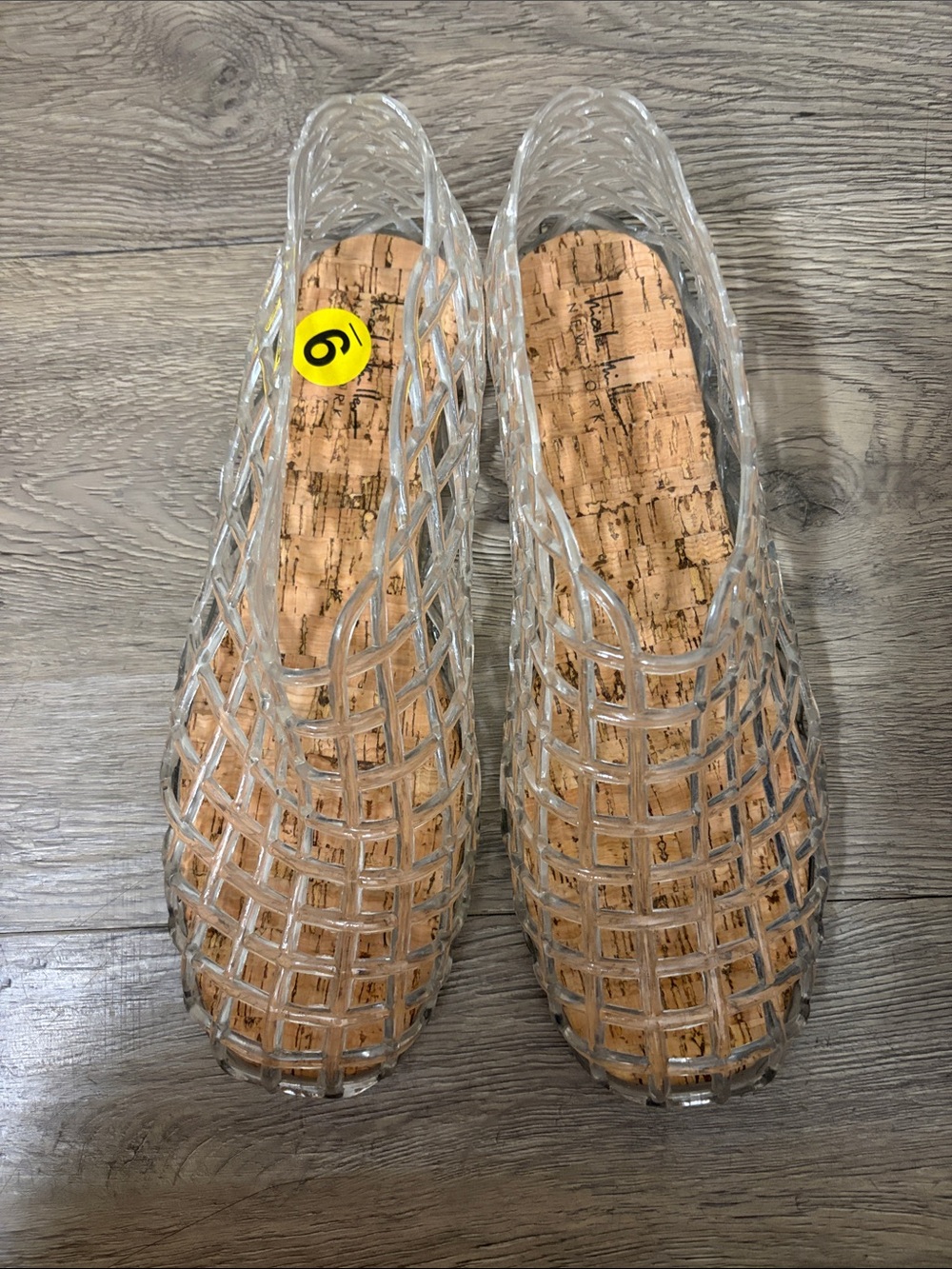 Nicole Miller Clear Woven Jelly Mules with Cork Footbed